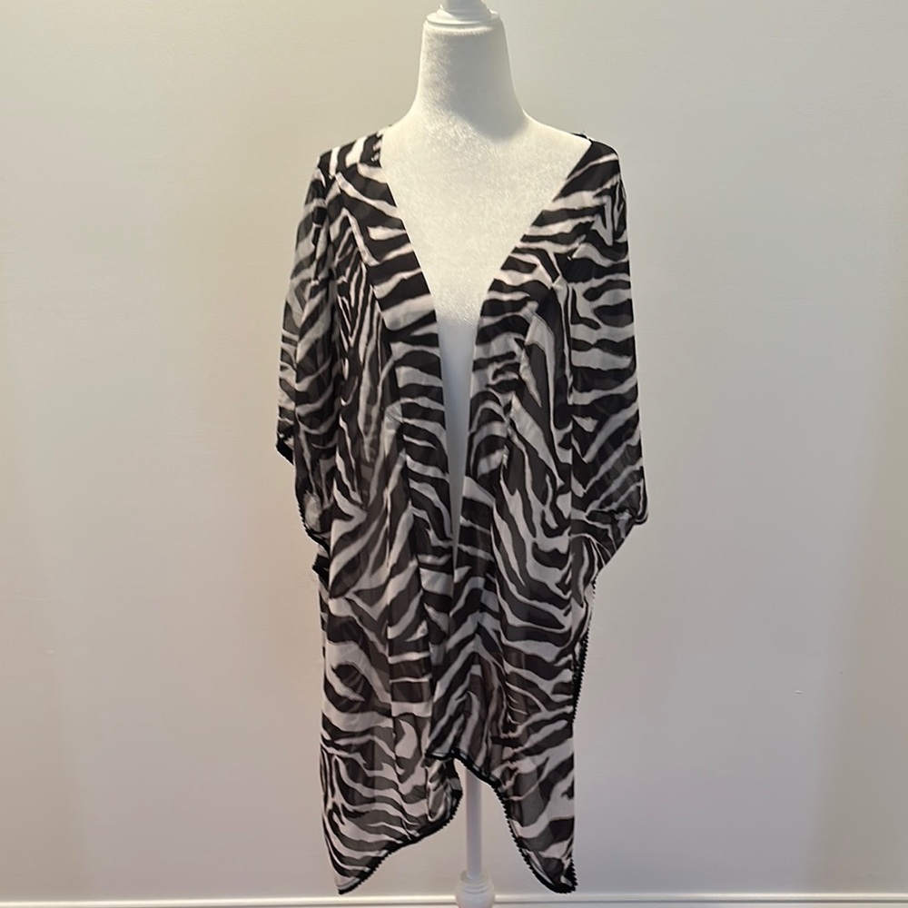 White House Black Market Zebra Print Kimono Cardigan OS